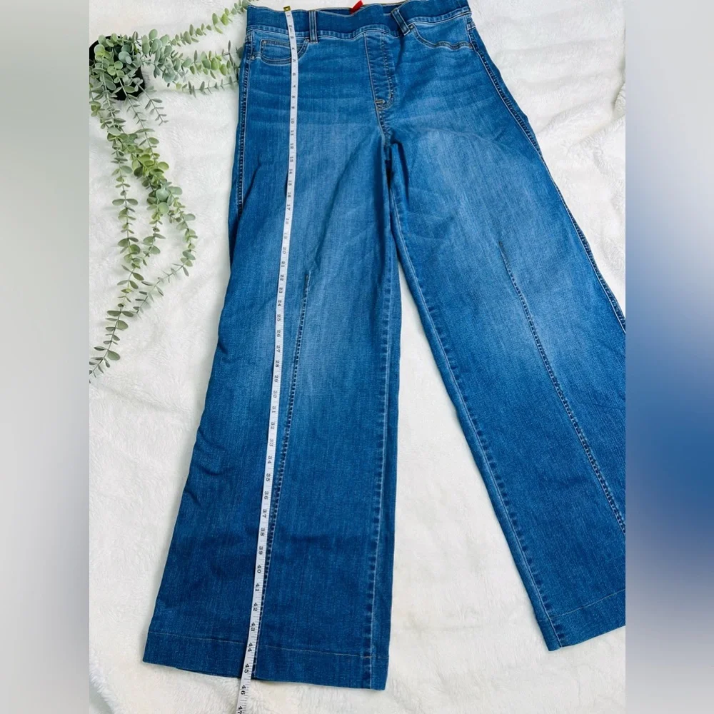Spanx Seamed Front Wide Leg Vintage Indigo Flared Jeans Size 1X Tall - Picture 11 of 12
